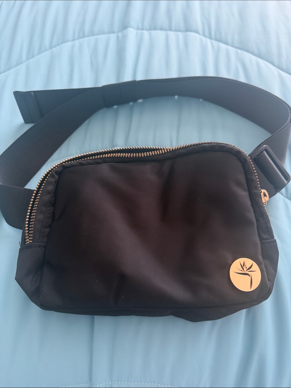 Black Men's Belt Bag with Gold Medallion Accent